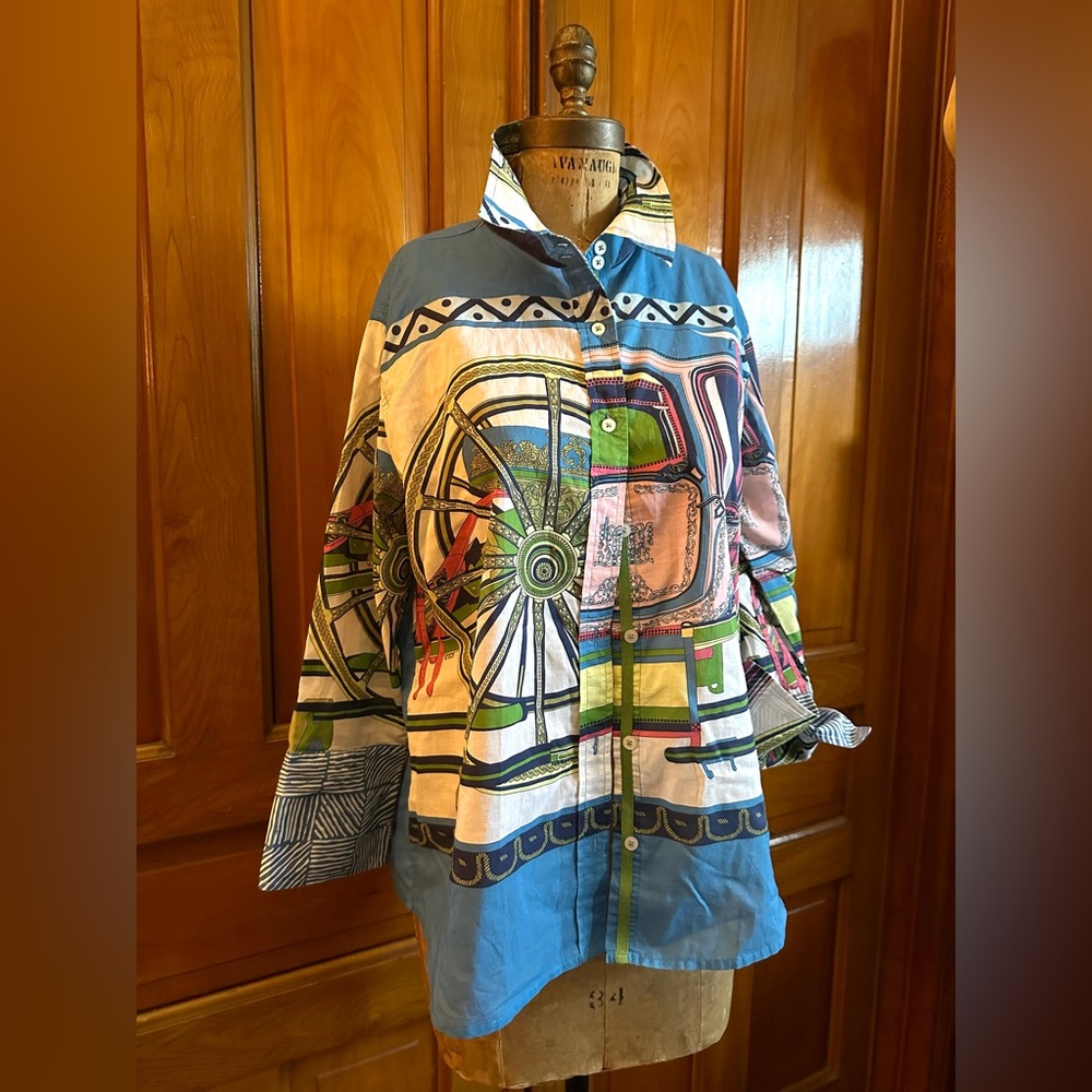 Tizzie blouse top by Cindy Halle spectacular print cuffed blouse wild fun